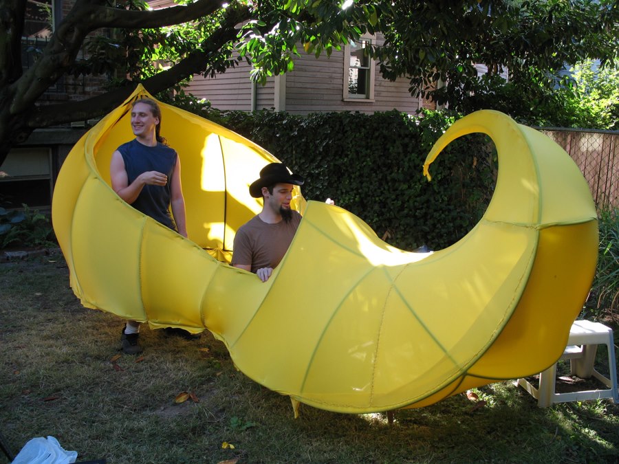 The frame was covered with spandex panels, and lit from inside.